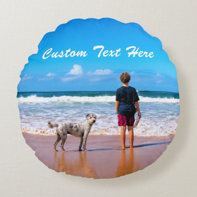 Your Pet Photo Round Pillow with Custom Text Name (Front)