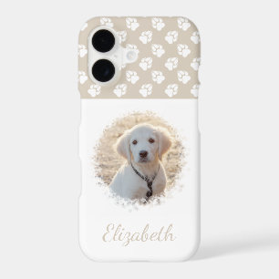 Your Pet Photo & White Paws On Beige & Custom Name