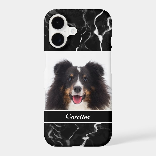 Your Pet's Photo On Faux Black Marble & Name (Back)