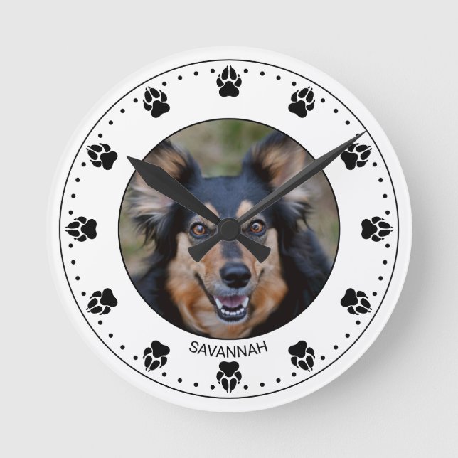 Your Pet's Photo With Paw Clock Face & Name (Front)