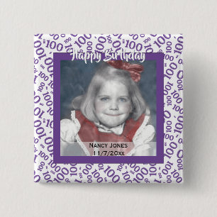 Your Photo 100 Random Number Pattern Purple/White 15 Cm Square Badge