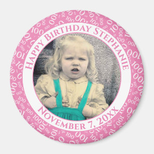Your Photo 100th Birthday Number Pattern Pink Magnet