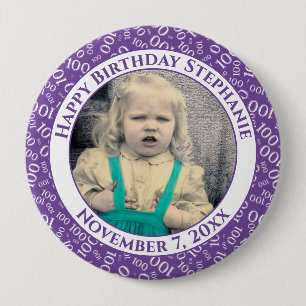 Your Photo 100th Birthday Number Pattern Purple 10 Cm Round Badge