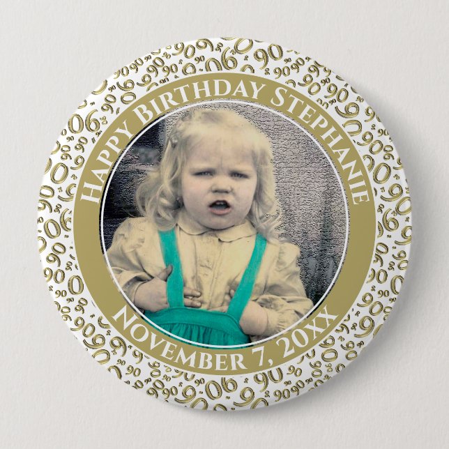 Your Photo 100th Number Pattern Gold/White 10 Cm Round Badge (Front)