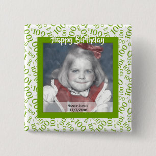 Your Photo 100th Random Number Pattern Green/White 15 Cm Square Badge