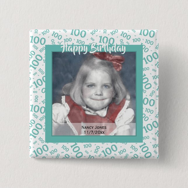 Your Photo:  100th Random Number Pattern Teal 100 15 Cm Square Badge (Front)