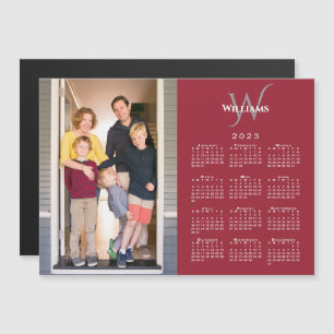 Your Photo 2023 Calendar Monogram Name Red Magnet