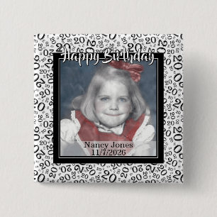 Your Photo 20 Random Number Pattern Black/White 15 Cm Square Badge