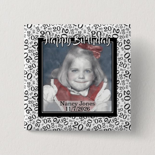 Your Photo 20 Random Number Pattern Black/White 15 Cm Square Badge (Front)