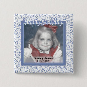 Your Photo 20 Random Number Pattern Blue/White 15 Cm Square Badge