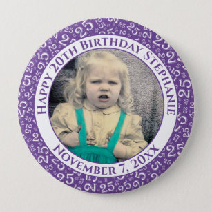 Your Photo   20th Birthday Random Number Purple 10 Cm Round Badge