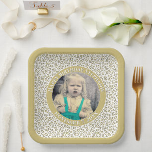 Your Photo 25 Random Number Pattern Gold/White Paper Plate