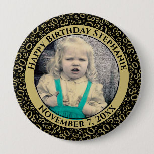 Your Photo 30th Birthday Number Black/Gold 10 Cm Round Badge