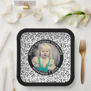 Your Photo 35 Random Number Pattern Black/White  Paper Plate