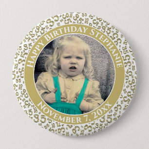 Your Photo 35th Birthday Number Pattern Gold 10 Cm Round Badge