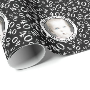 Your Photo   40th Back/White Number Pattern Wrapping Paper