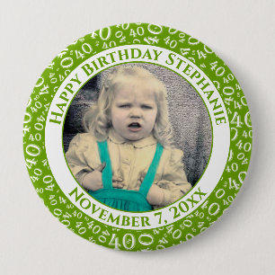 Your Photo 40th Birthday Number Pattern Green 10 Cm Round Badge