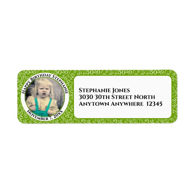 Your Photo 50th Birthday Number Patten Green/White (Front)