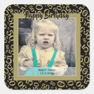 Your Photo:  50th Number Pattern Gold and Black Square Sticker