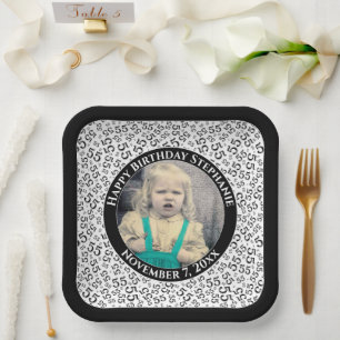 Your Photo 55 Random Number Pattern Black/White  Paper Plate