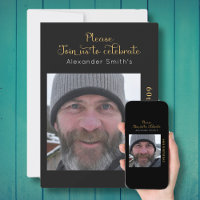 Your Photo 60th Birthday Black Gold Invitation