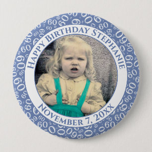 Your Photo 60th Birthday Number Pattern Blue 10 Cm Round Badge
