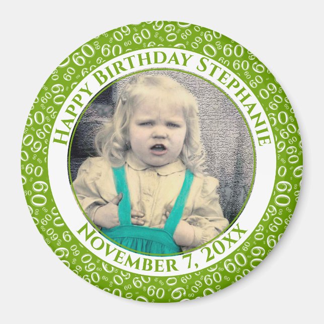 Your Photo 60th Birthday Number Pattern | Green Magnet (Front)
