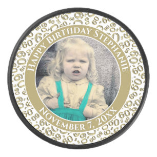Your Photo 60th Random Number Pattern Gold/White Hockey Puck