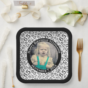 Your Photo 65 Random Number Pattern Black/White Paper Plate