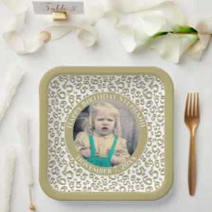 Your Photo 65 Random Number Pattern Gold/White  Paper Plate