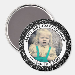 Your Photo 70th Birthday Number Pattern Black Magnet