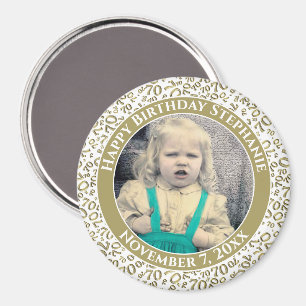 Your Photo 70th Birthday Number Pattern Gold/White Magnet