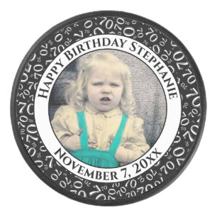 Your Photo 70th Random Number Pattern Black/White Hockey Puck