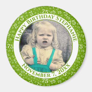 Your Photo 75th Birthday Number Pattern Green Magnet