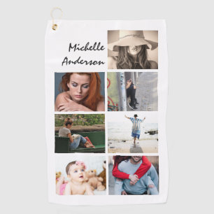 YOUR photo 7 collage with name modern trendy Golf Towel
