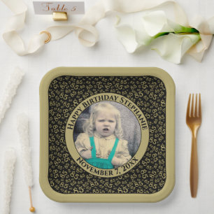 Your Photo 85 Random Number Pattern Black/Gold  Paper Plate