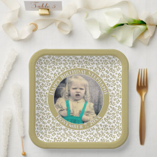 Your Photo 85 Random Number Pattern Gold/White  Paper Plate