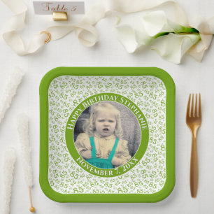 Your Photo 85 Random Number Pattern Green/White Paper Plate