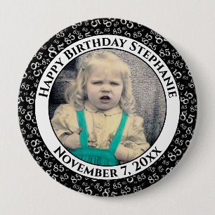 Your Photo 85th Birthday Number Pattern   Black 10 Cm Round Badge