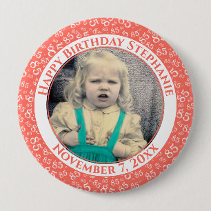 Your Photo 85th Birthday Number Pattern Coral 10 Cm Round Badge