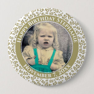 Your Photo 85th Birthday Number Pattern Gold/white 10 Cm Round Badge