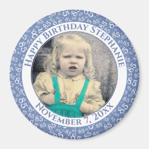 Your Photo 85th Birthday Pattern Blue/White Magnet
