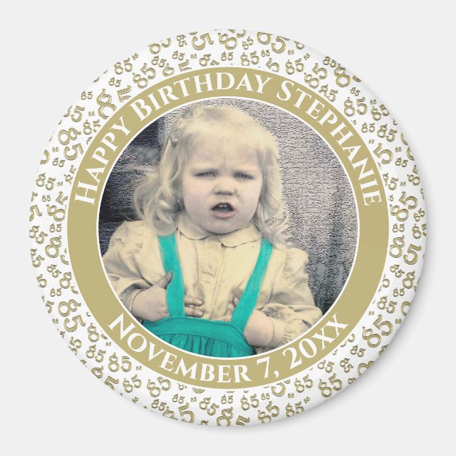 Your Photo 85th Birthday  Pattern | Gold/White Magnet (Front)