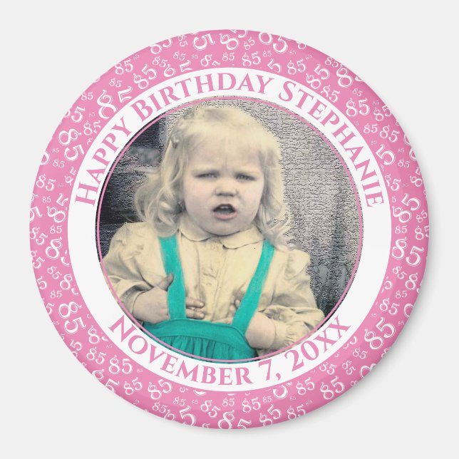 Your Photo 85th Birthday  Pattern | Pink/White Magnet (Front)