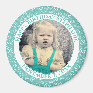 Your Photo 85th Birthday  Pattern   Teal/White Magnet
