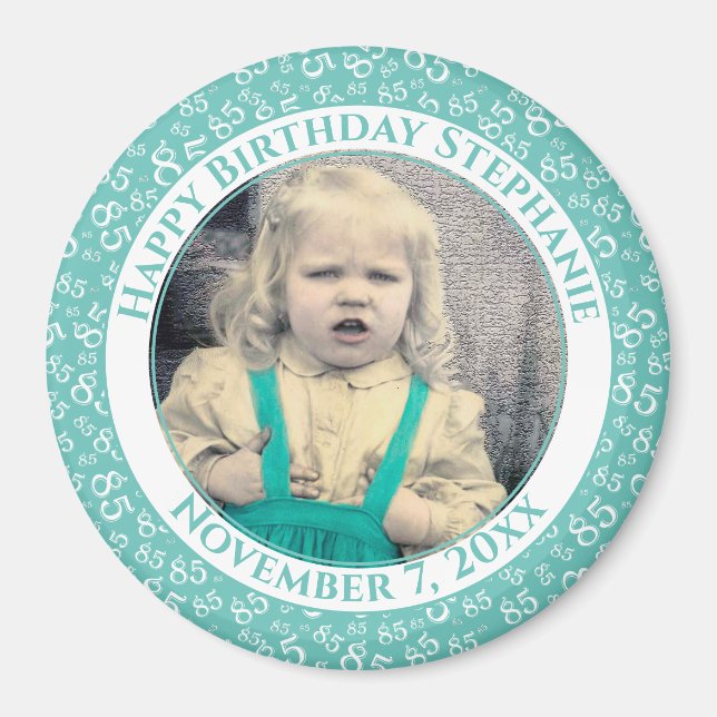 Your Photo 85th Birthday  Pattern | Teal/White Magnet (Front)