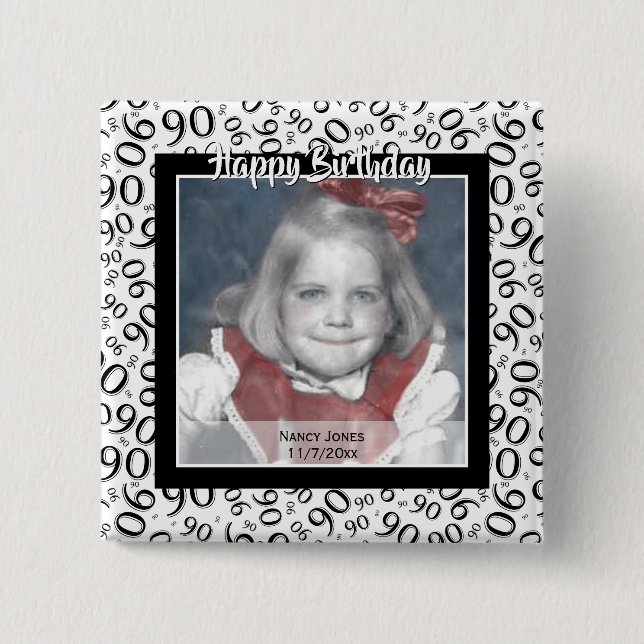 Your Photo 90 Random Number Pattern Black/White 15 Cm Square Badge (Front)