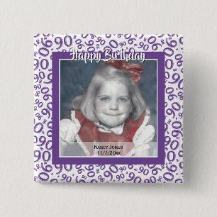 Your Photo 90 Random Number Pattern Purple/White 15 Cm Square Badge