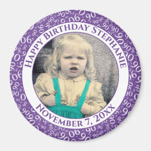 Your Photo 90th Birthday Number Pattern Purple Magnet