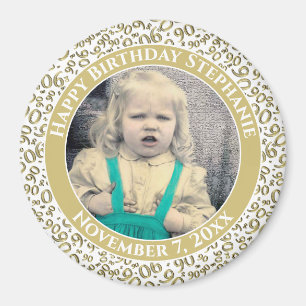 Your Photo 90th Birthday Pattern Gold/White Magnet